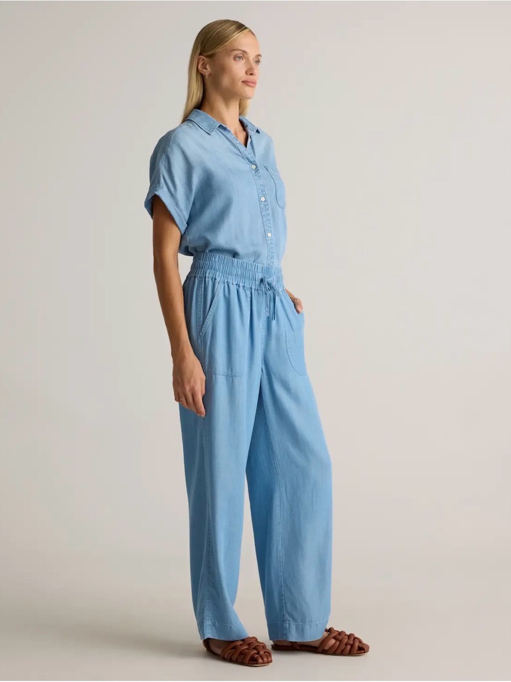 Quince Size XL Pull-On Tencel Chambray Pants No Waist Tie - Blue